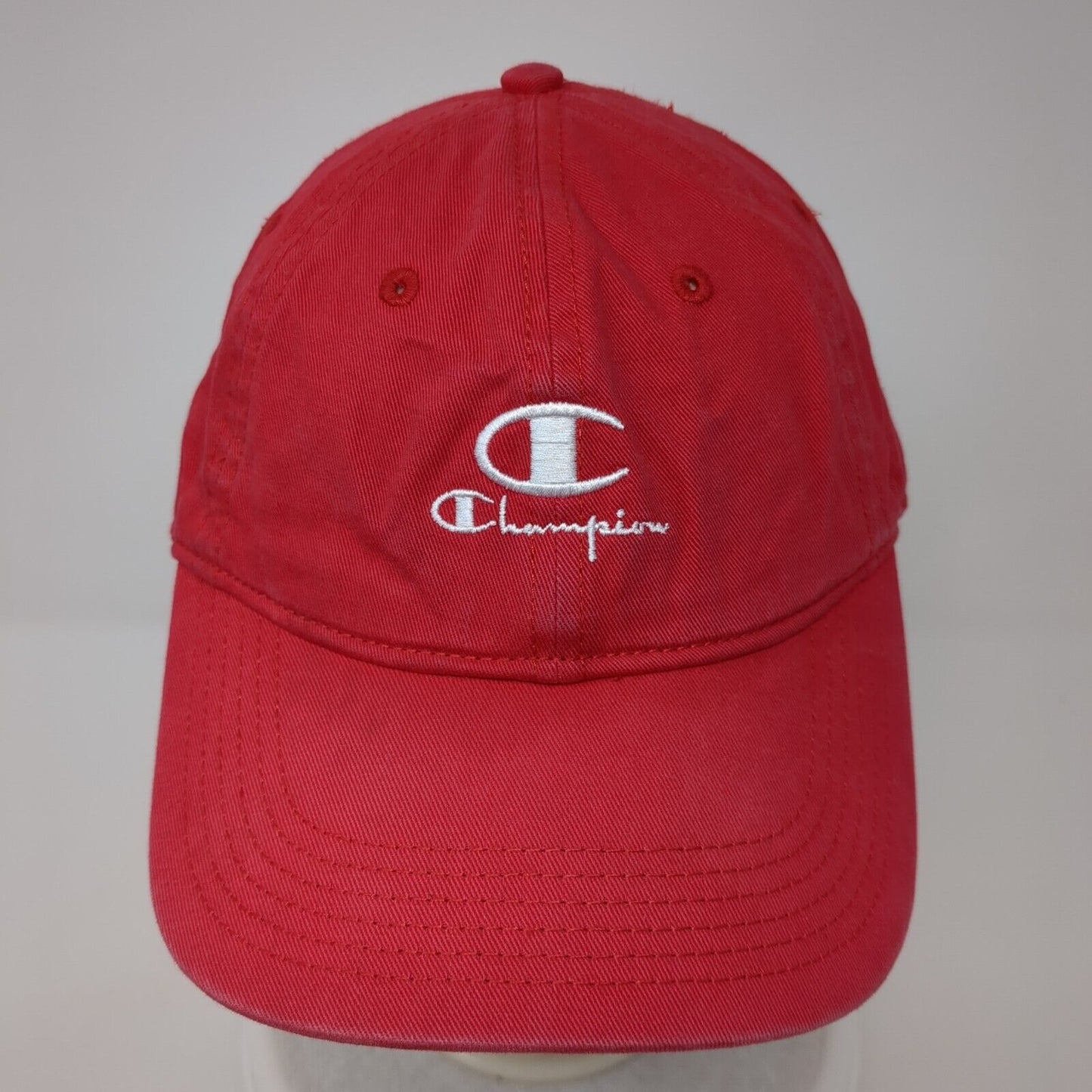 Champion Slideback Hat Red One Size Adjustable Embroidered Vented Holes 6 Panel