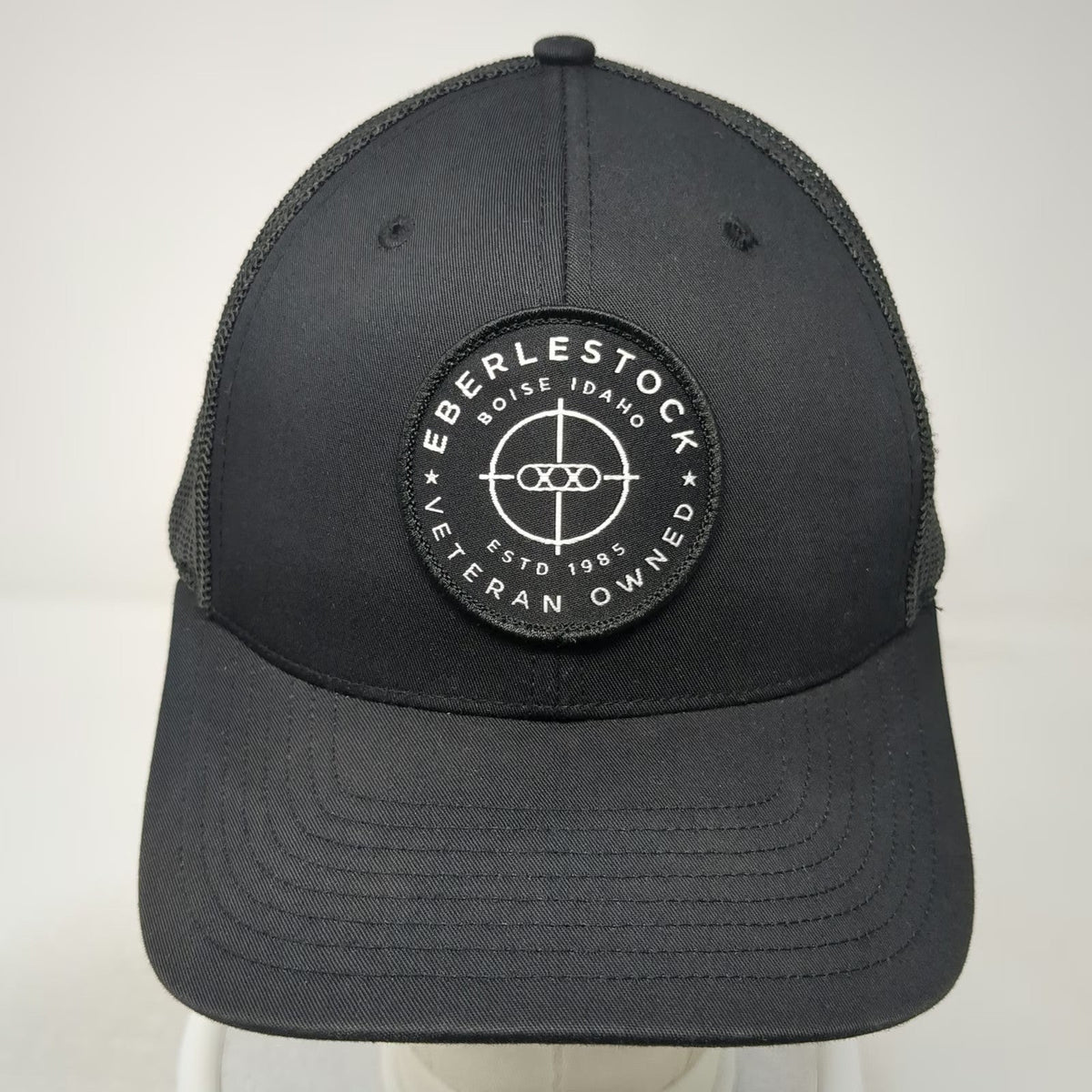 Richardson Trucker Hat Black One Size Boise Idaho Veteran Owned Crosshair Patch