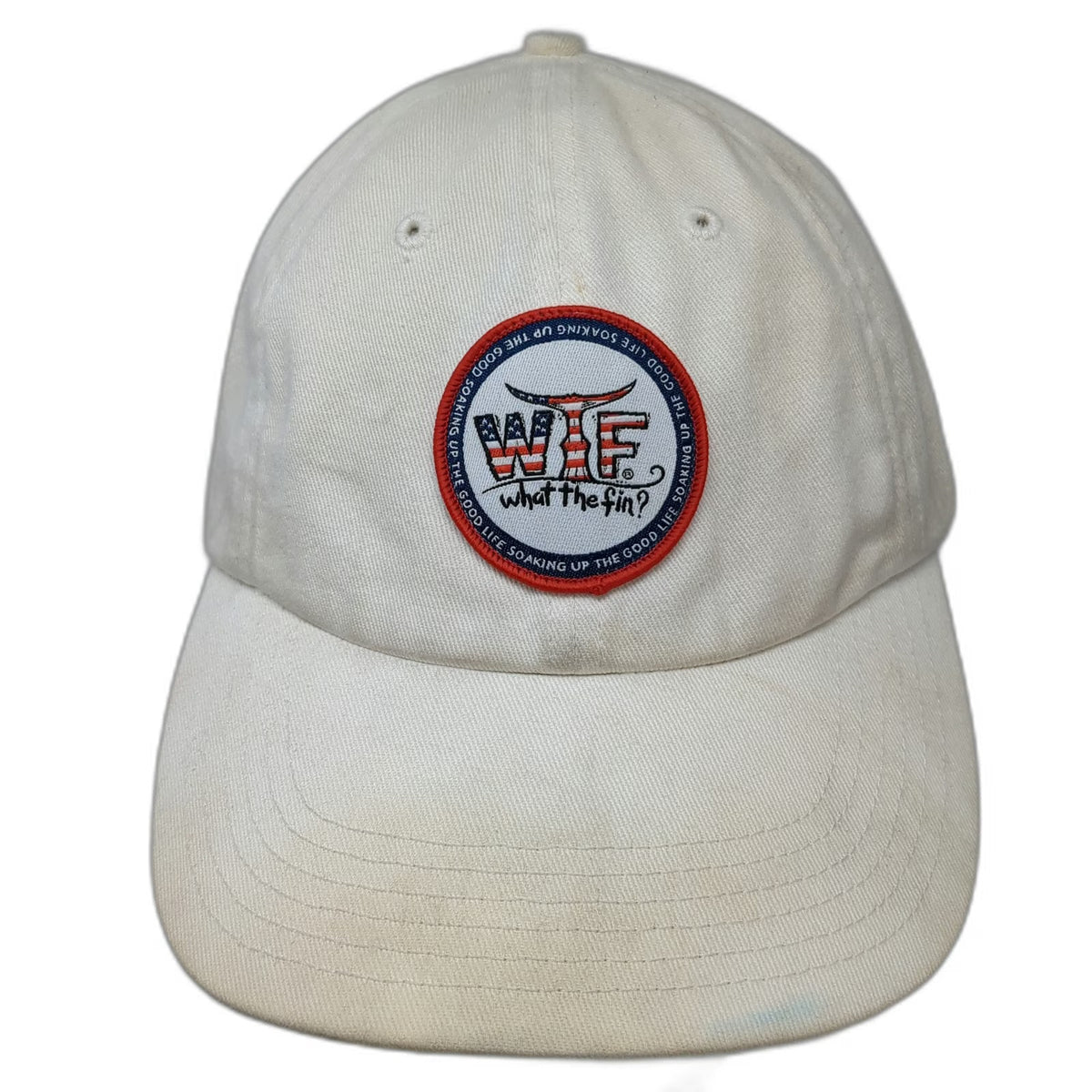 What The Fin? Baseball Cap White One Size Patch American Flag Slideback hat