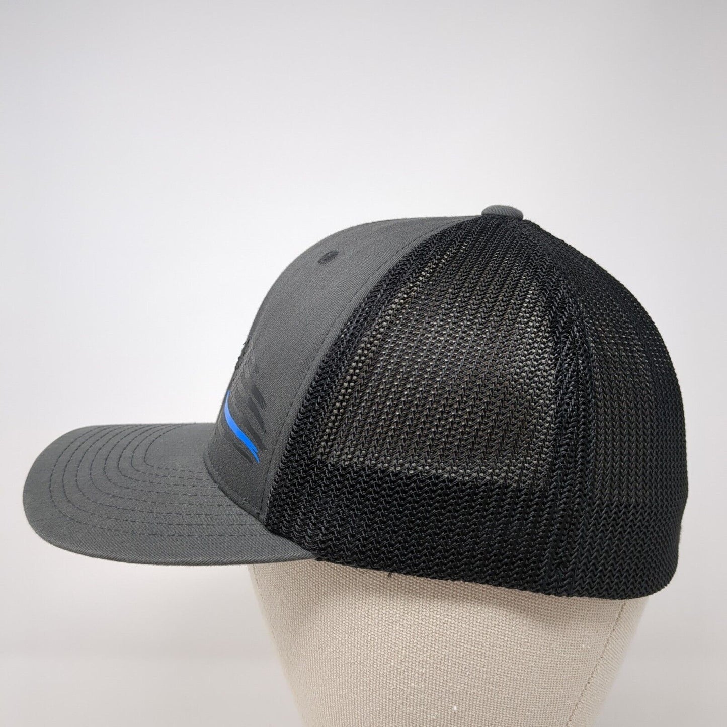 American Flag Fitted Trucker Hat Gray OS Flexfit Patriotic Mesh Back Yupoong