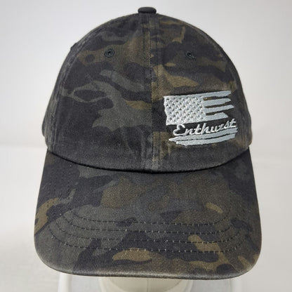 Yupoong Baseball Cap Black OSFM Camo Enthuzst American Flag Slideback Hat Logo