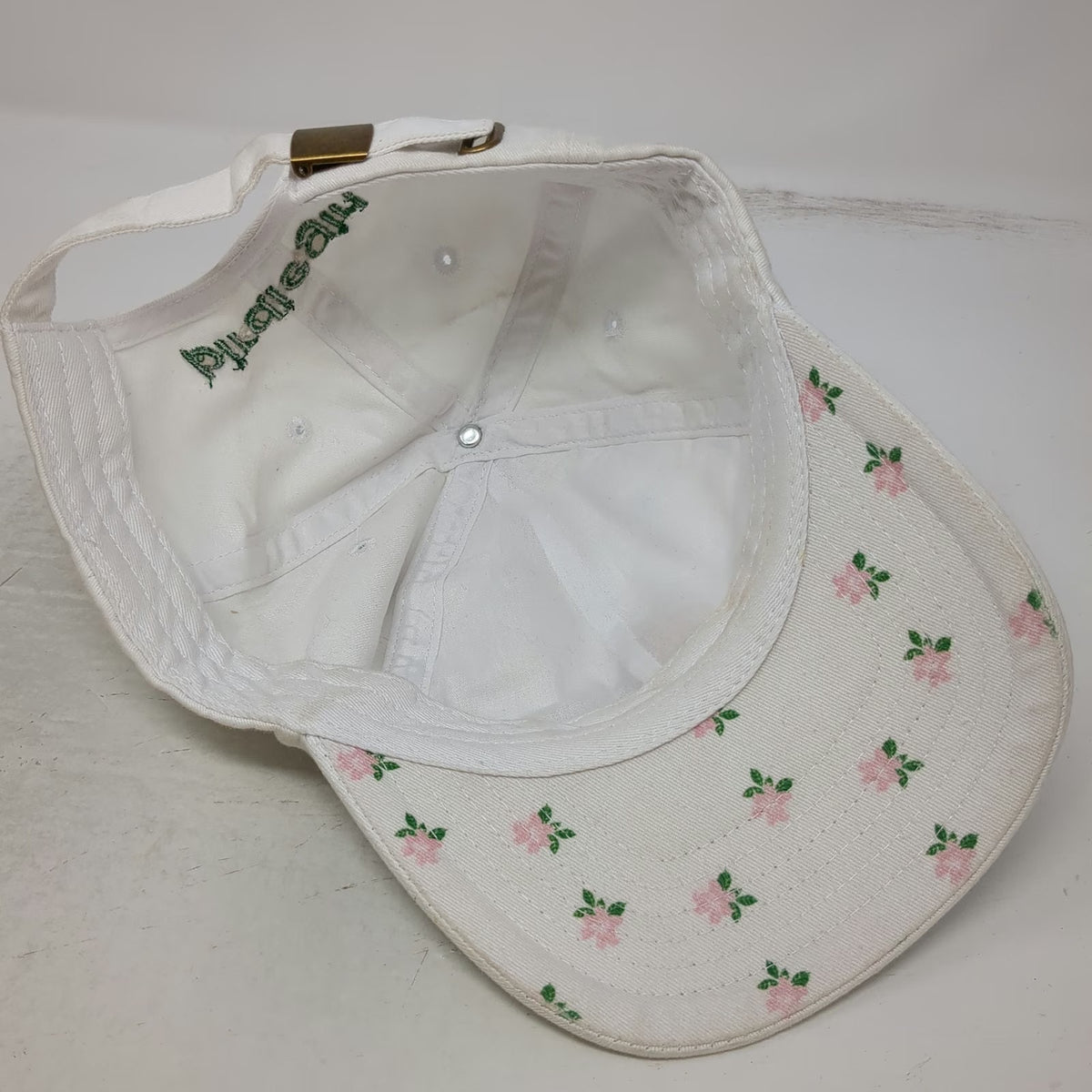 Birdiegirl White Baseball Cap OSFM Flower Logo Slideback Hat Floral Underbrim
