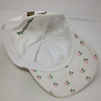Birdiegirl White Baseball Cap OSFM Flower Logo Slideback Hat Floral Underbrim