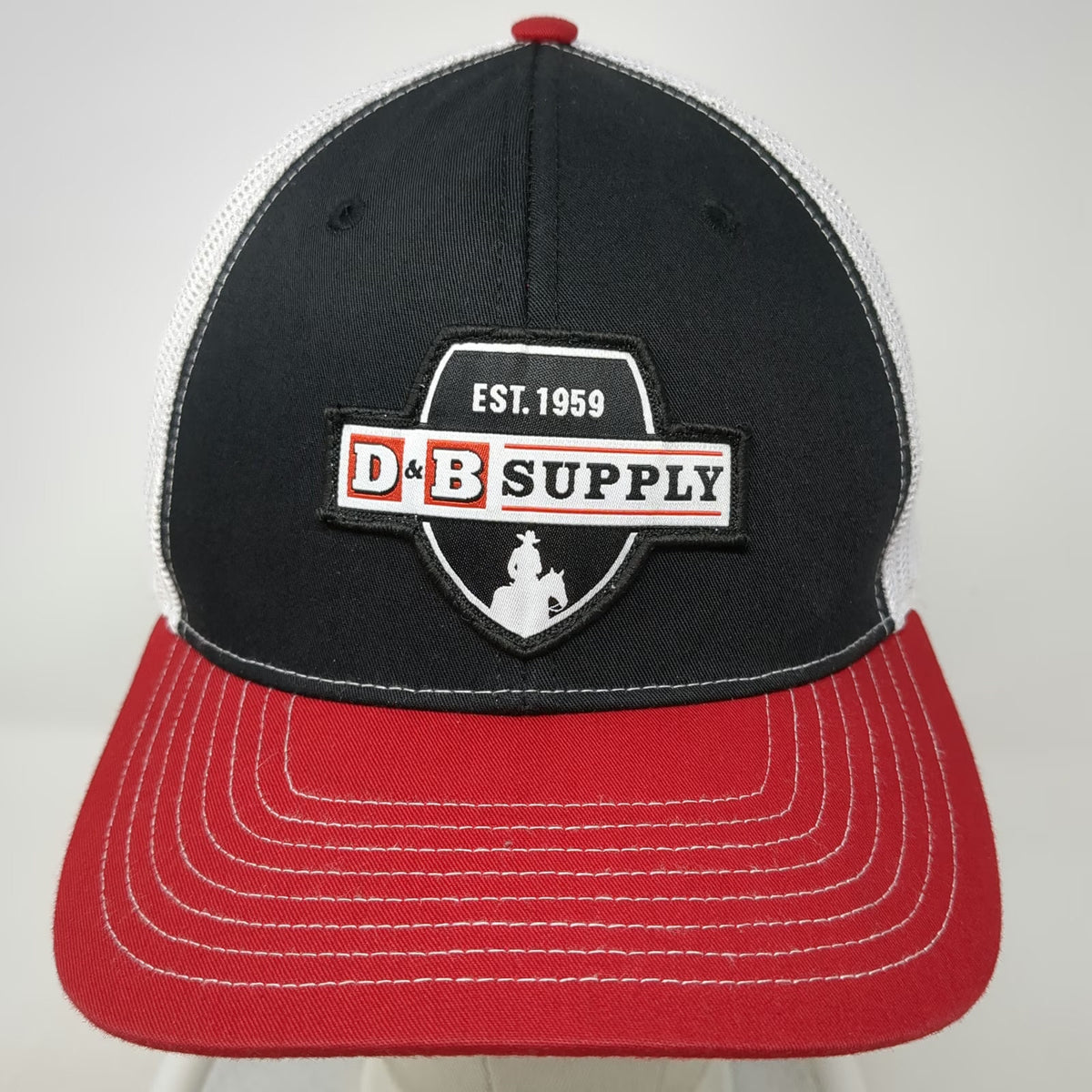 Richardson Trucker Hat Black Red White One Size D&B Supply Patch Mesh Snapback