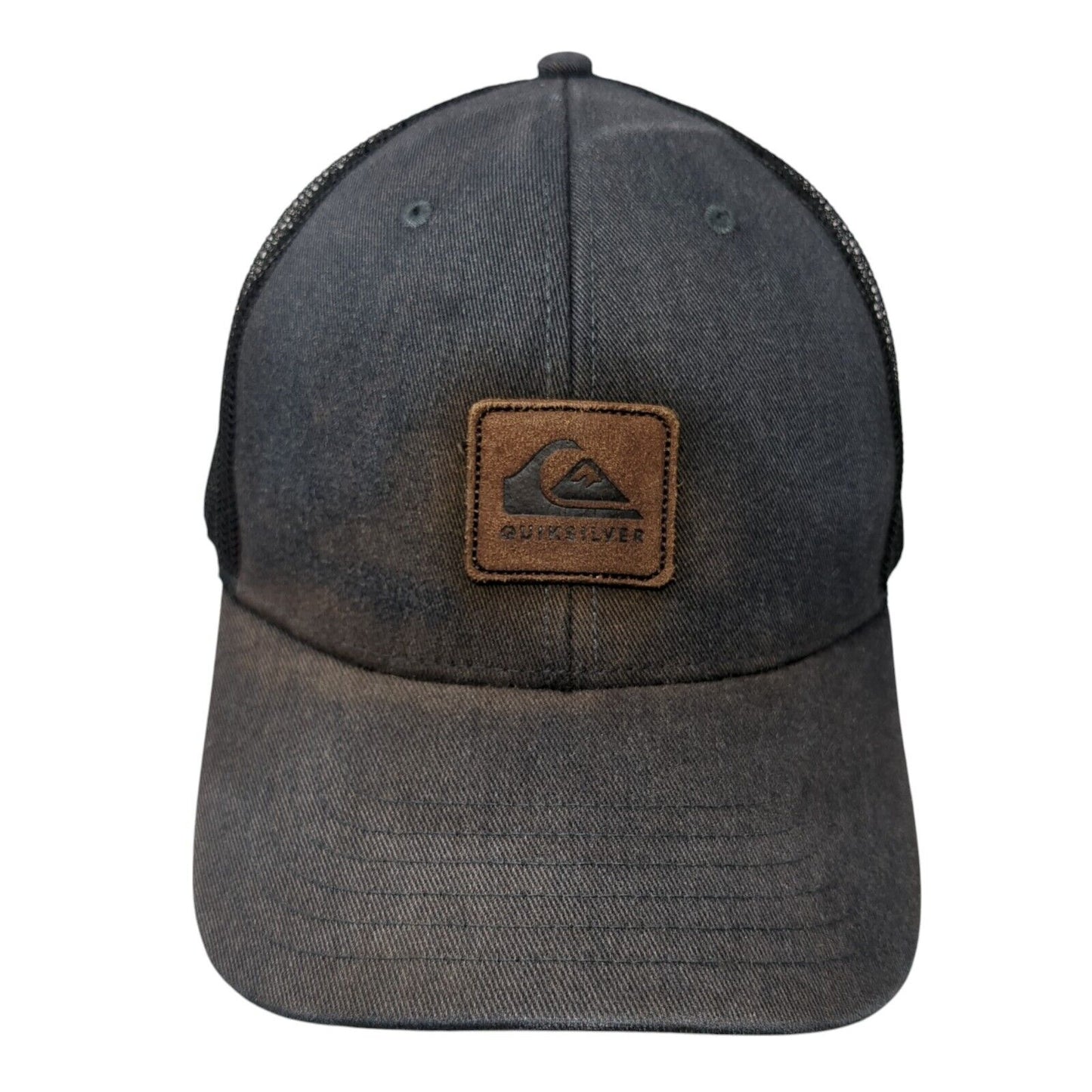 Quicksilver Leather Patch Logo Trucker Hat Gray One Size Mesh Back