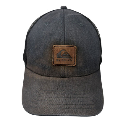 Quicksilver Leather Patch Logo Trucker Hat Gray One Size Mesh Back