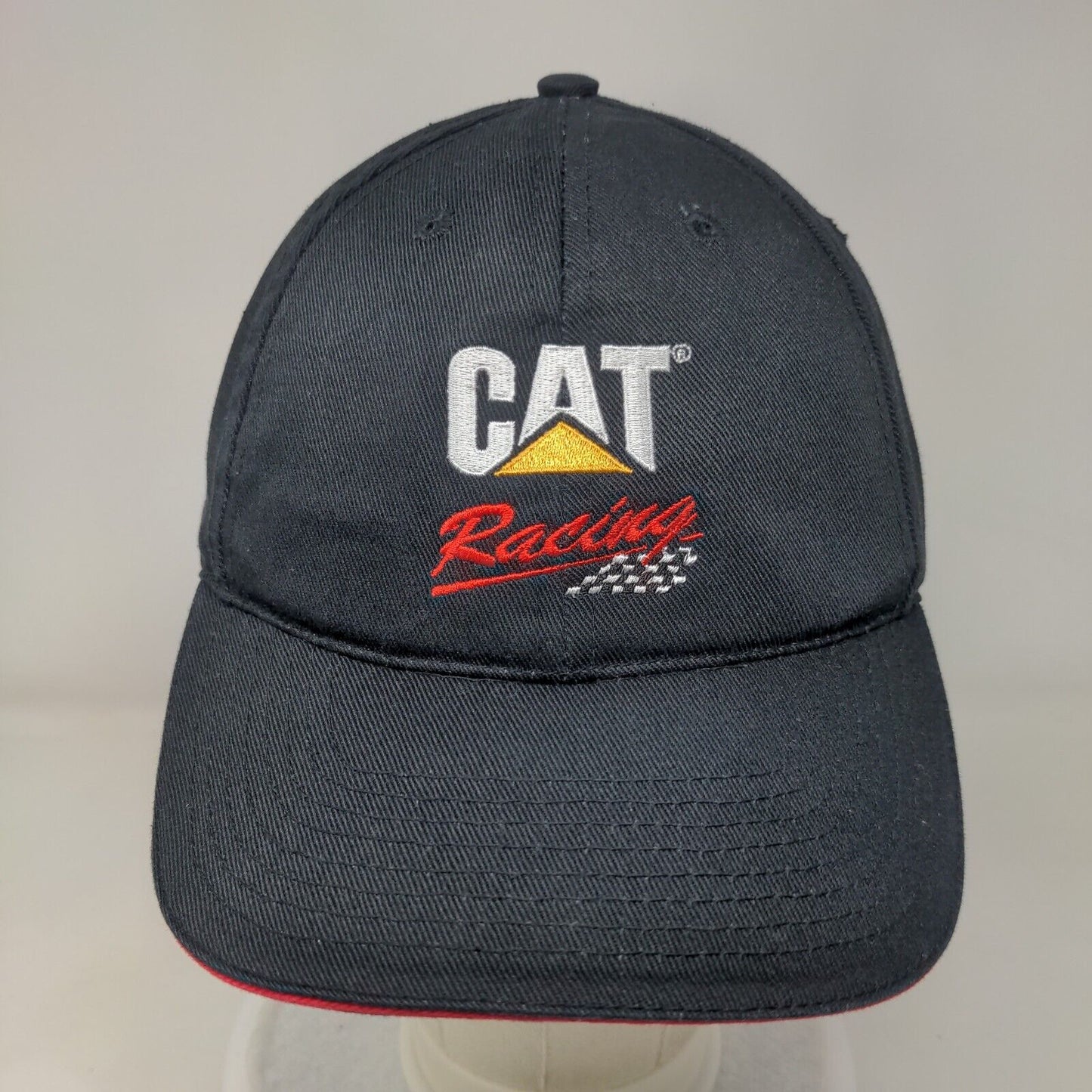 CAT Racing Strapback Hat Black One Size Adjustable Embroidered Vented Holes