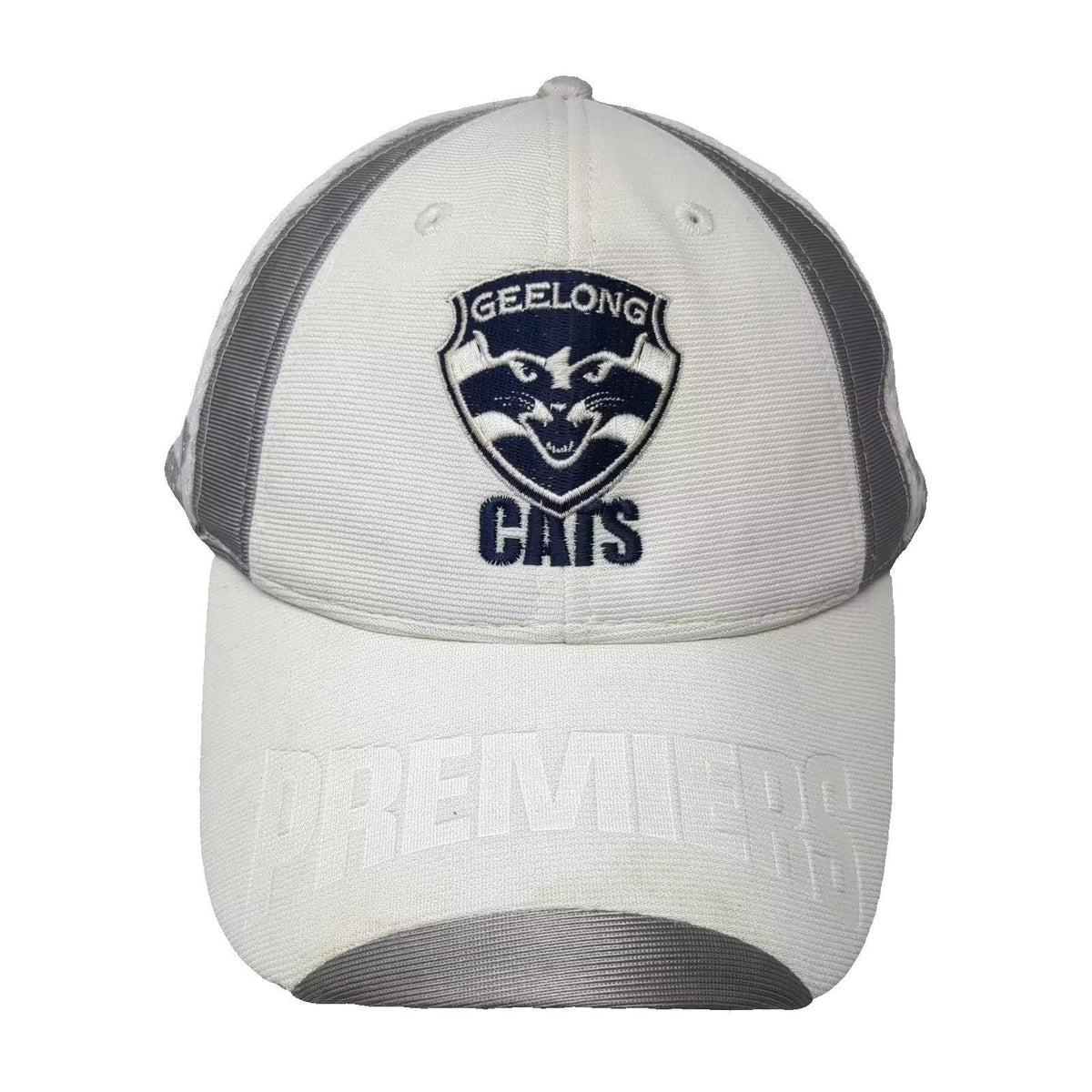 Geelong Cats AFL 2009 Premiers White Gray Strapback Hat OS Cap Embroidered