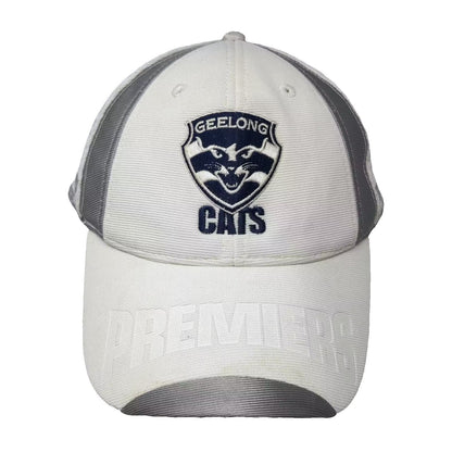 Geelong Cats AFL 2009 Premiers White Gray Strapback Hat OS Cap Embroidered