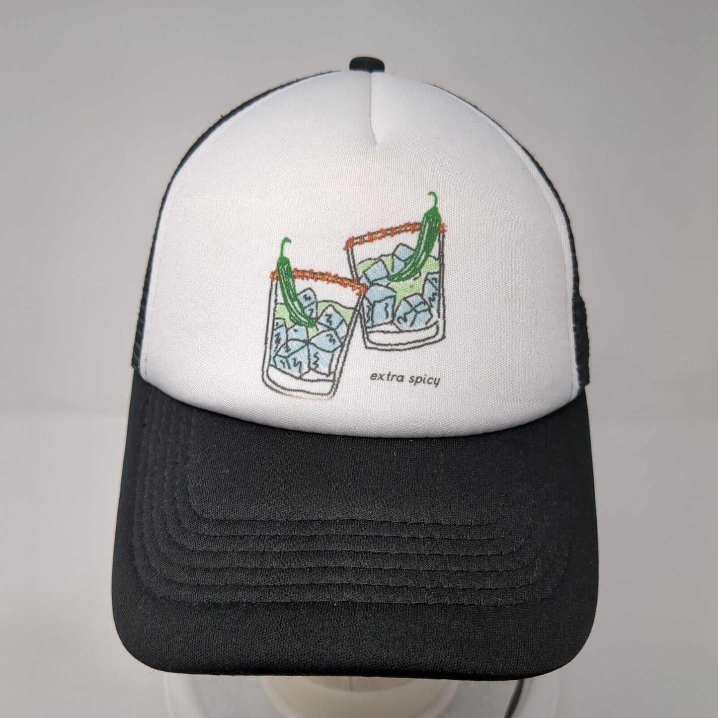 Extra Spicy Cocktails Snapback Mesh Back Trucker Hat Black One Size