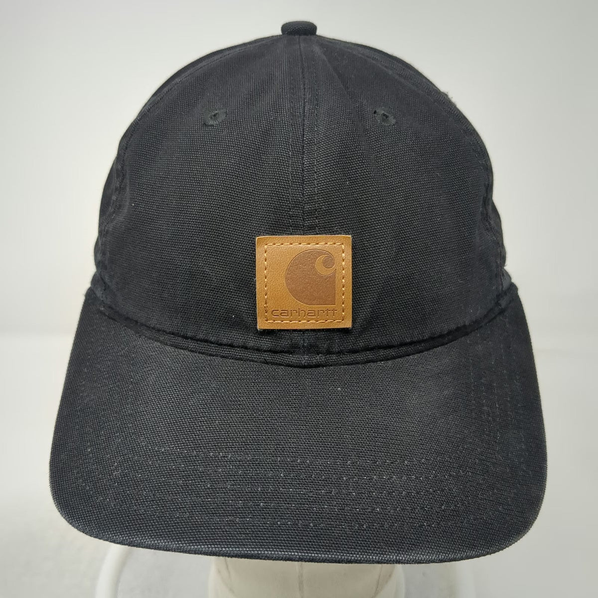 Carhartt Baseball Cap Black One Size Leather Patch Strapback Logo Canvas Hat