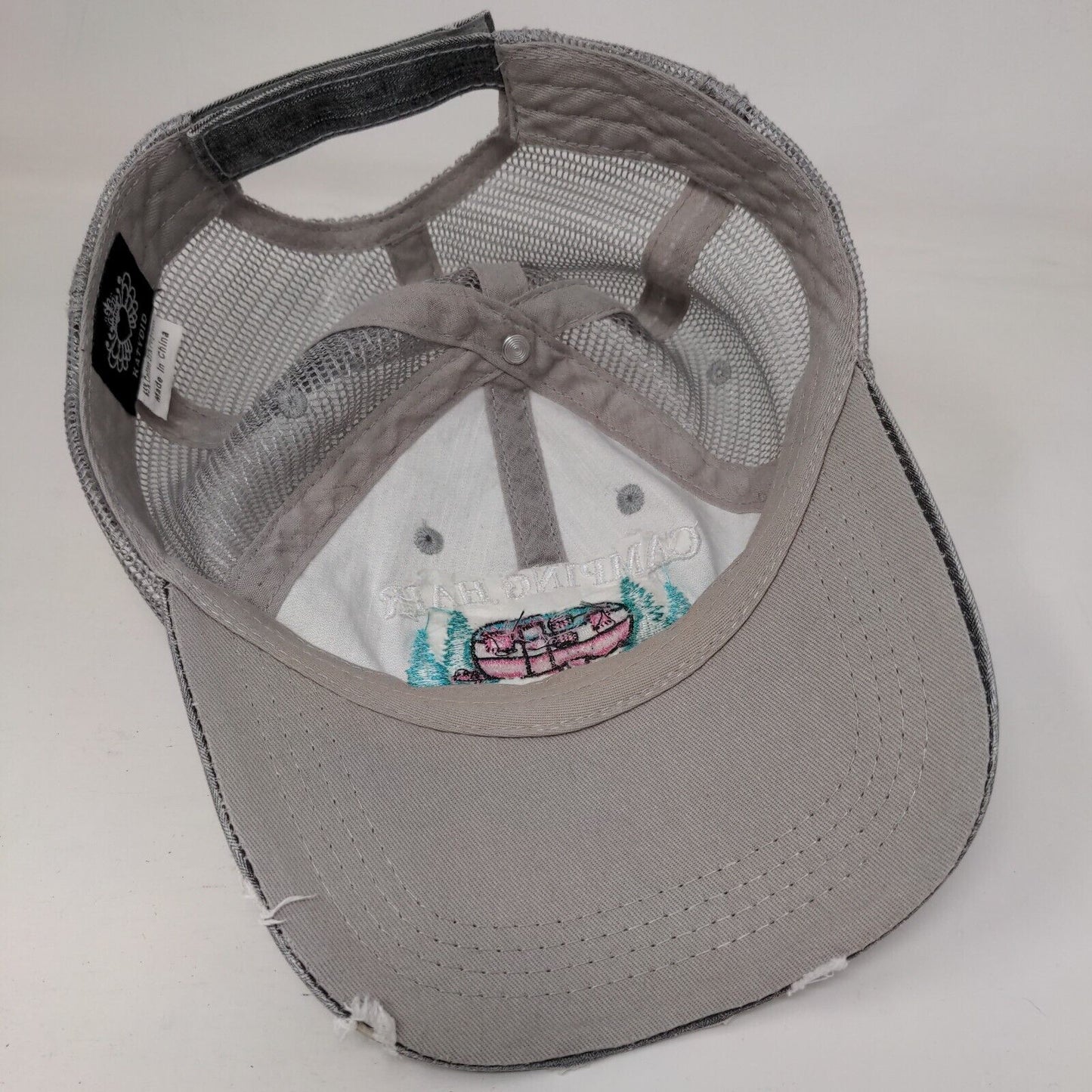 Camping Hair Don't Care Strapback Trucker Hat Gray One Size Katydid