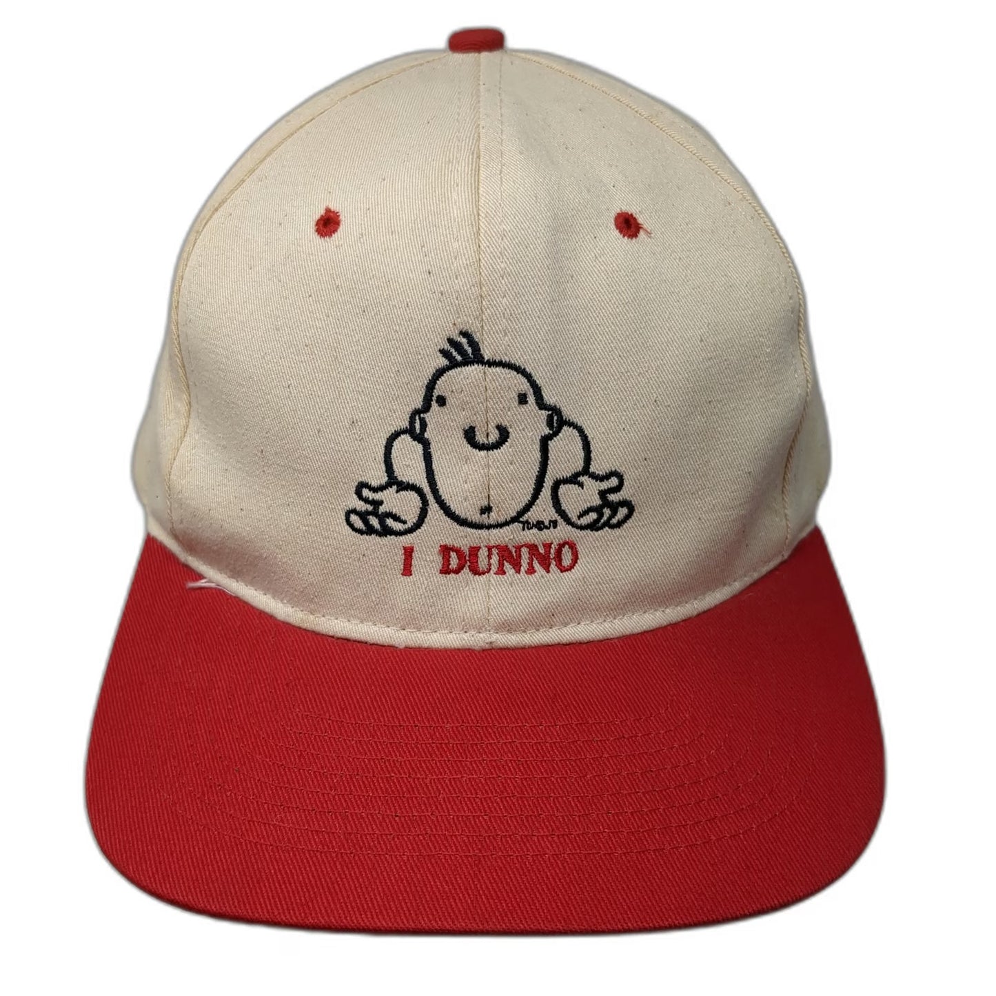 King Cap Snapback Hat Beige Red One Size Green Underbrim I Dunno Shrug Graphic