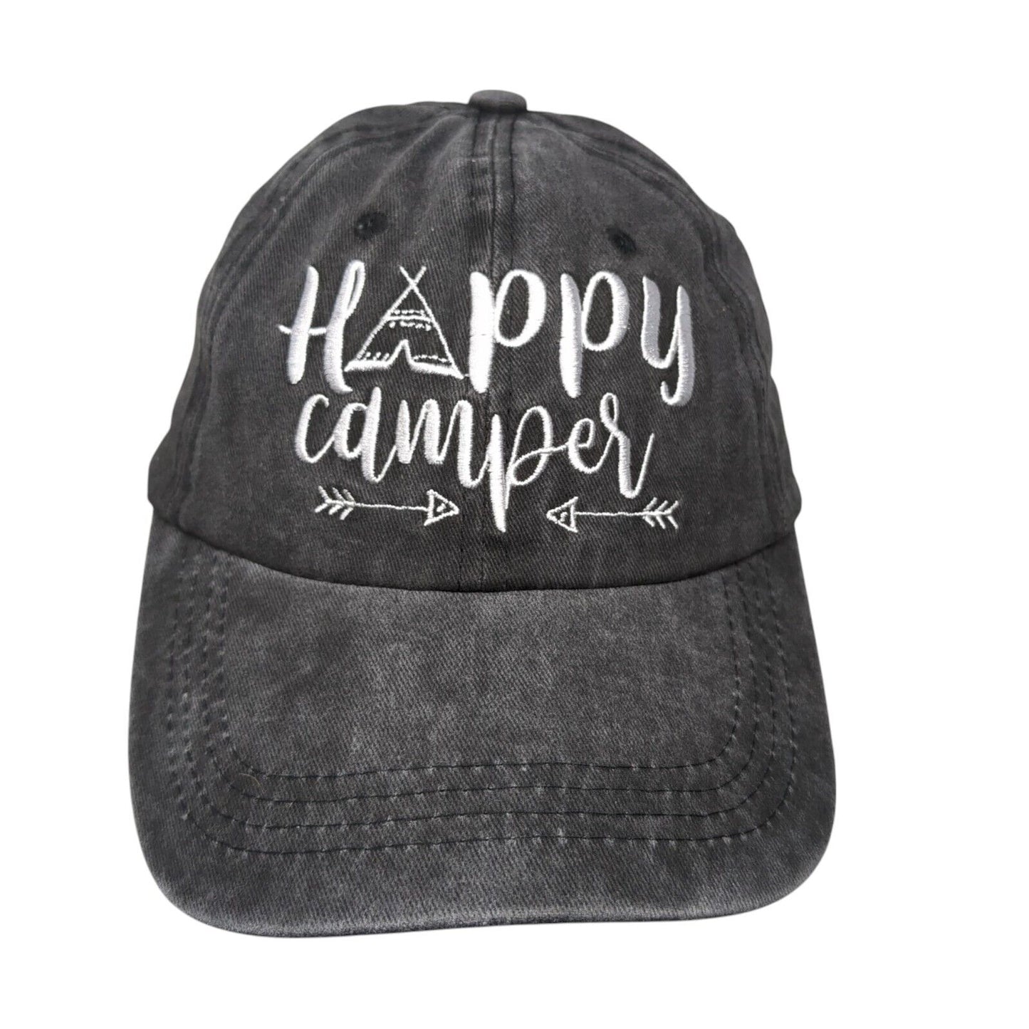 Happy Camper Slideback Hat Ponytail Gray OSFA Adjustable Waldeal