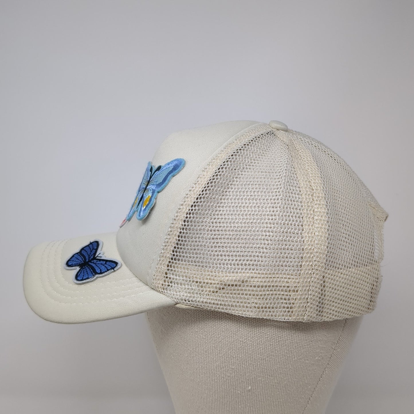 Butterflies Snapback Mesh Back Trucker Hat Beige One Size Adjustable