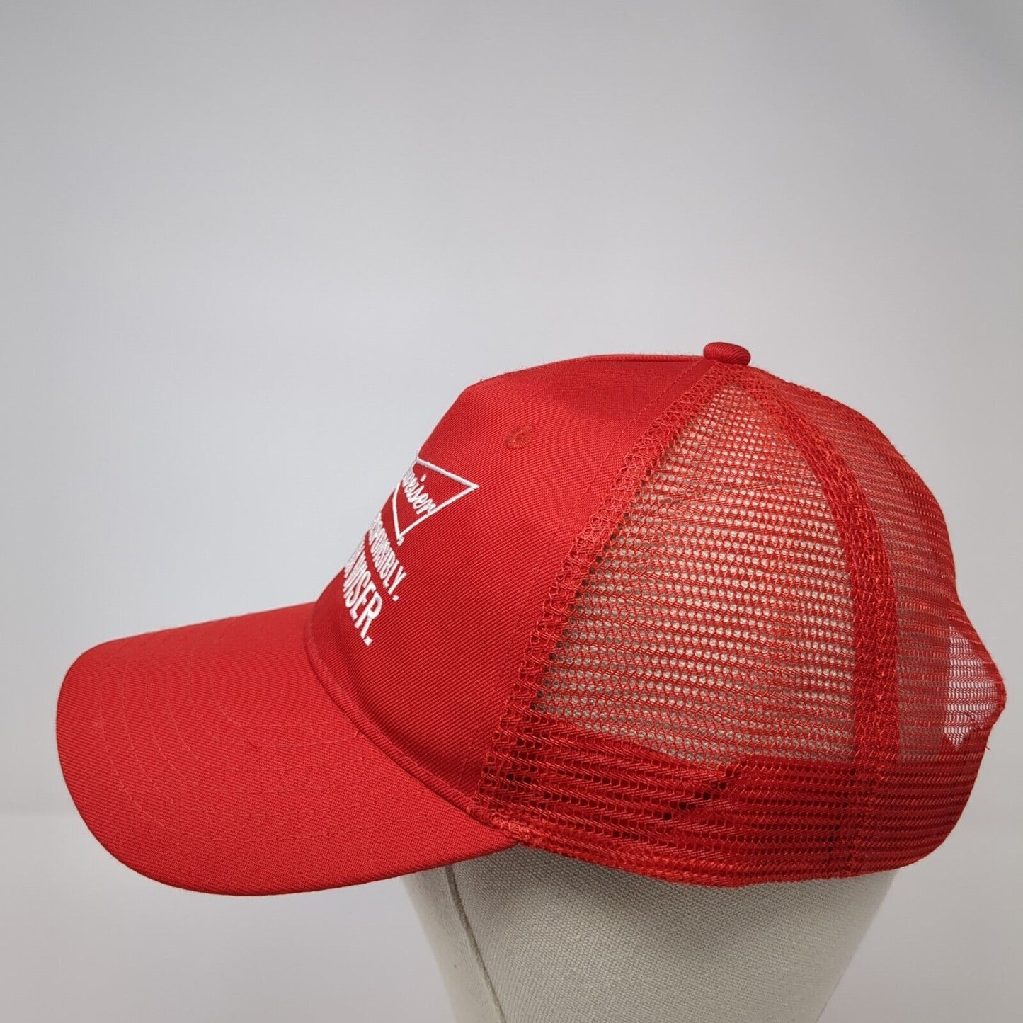 Budweiser Drink Wiser Snapback Trucker Hat Red One Size Mesh Back