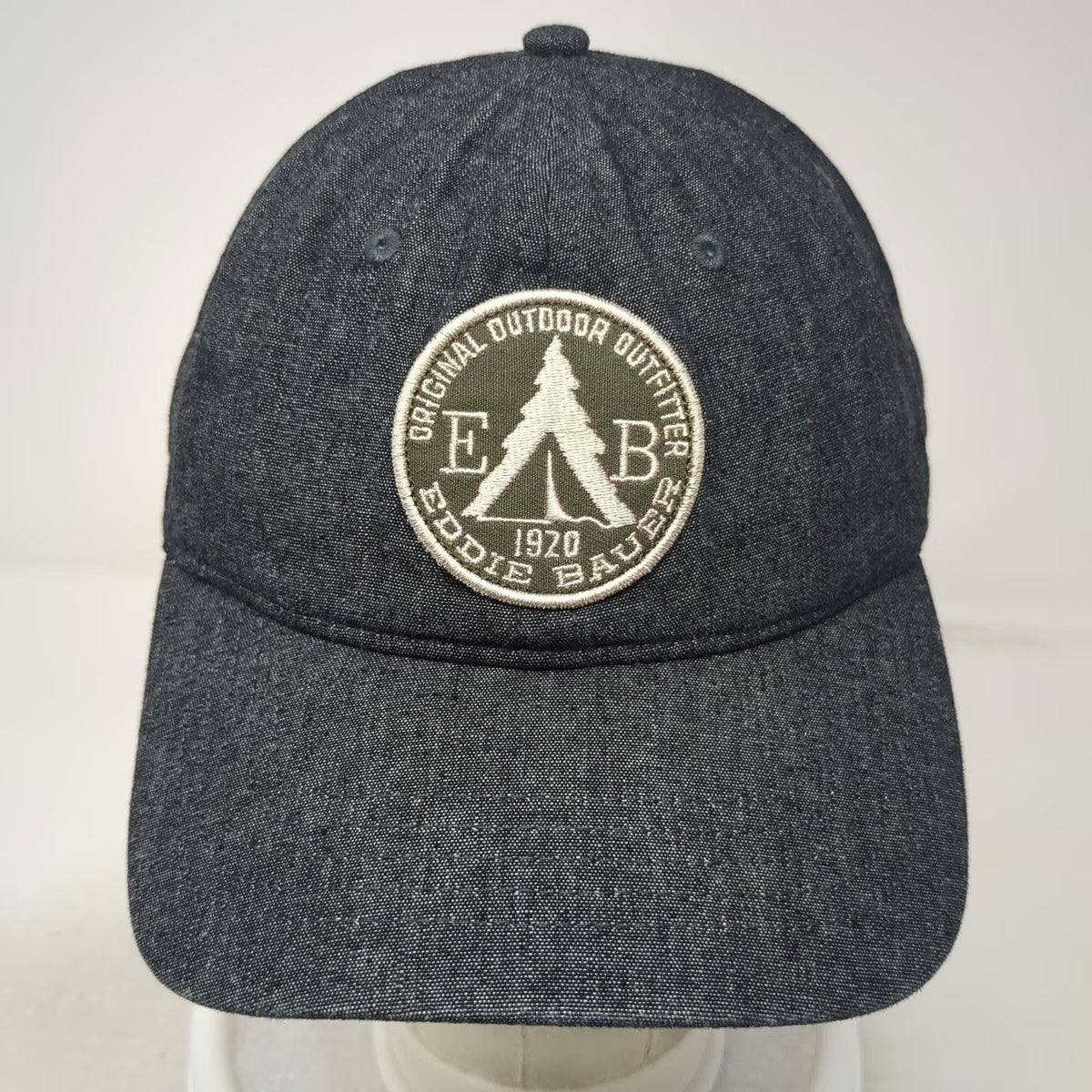 Eddie Bauer Baseball Cap Gray One Size Slideback Denim Patch Outdoor Tree Hat