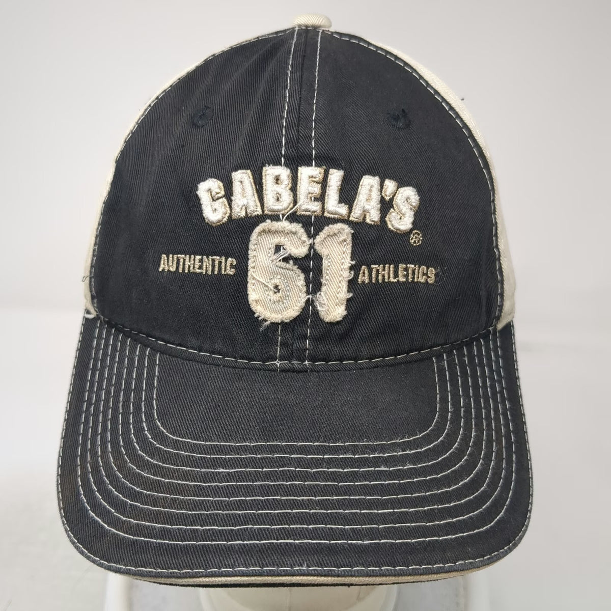 Cabela's Baseball Cap Black One Size Distressed 61 Athletics Slideback Hat