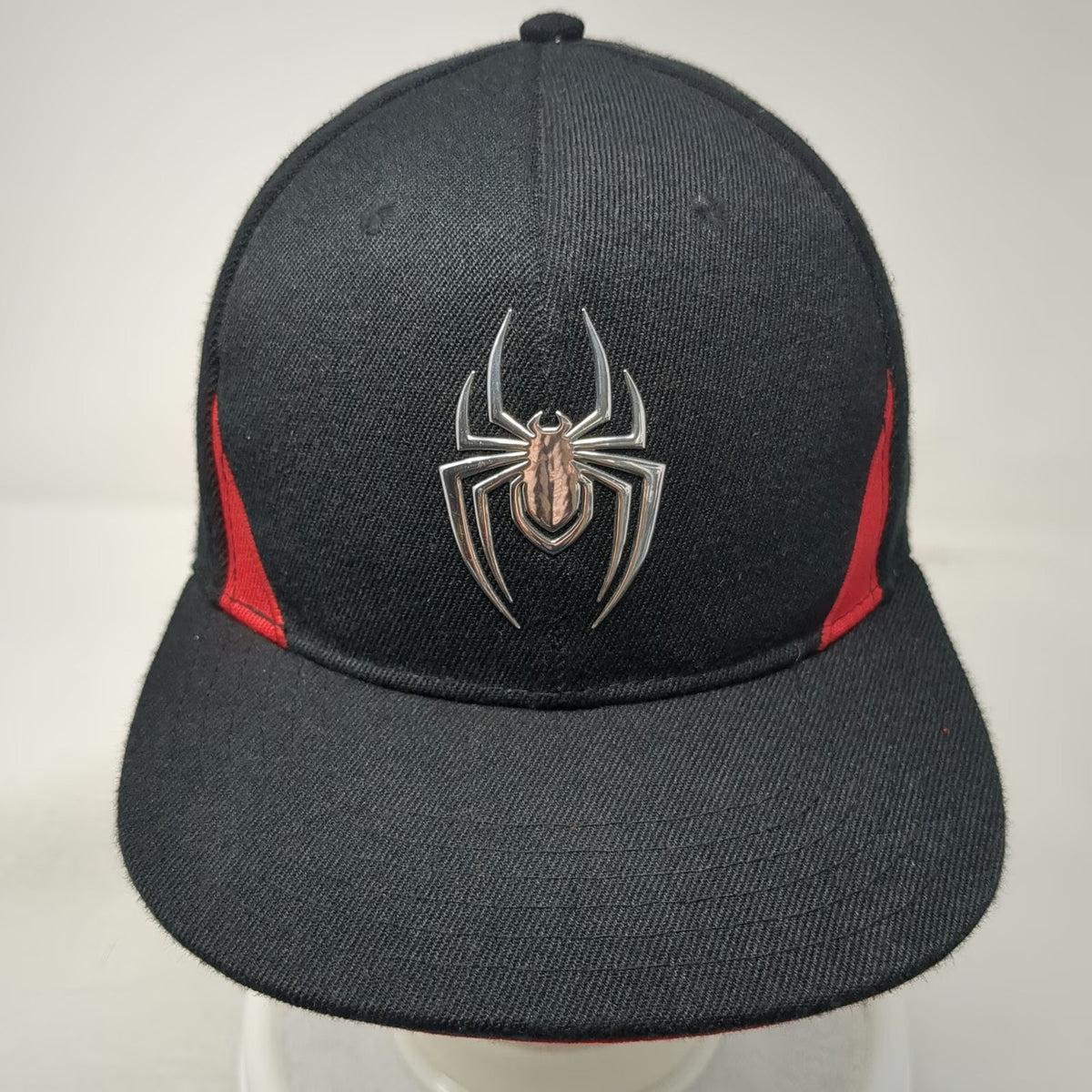 Marvel Snapback Hat Black One Size Metal Spider Logo Red Web Print Super Hero