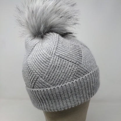 Norla Canada Women's Knit Beanie Hat Cap Gray Pom Pom Alpaca Acrylic Blend