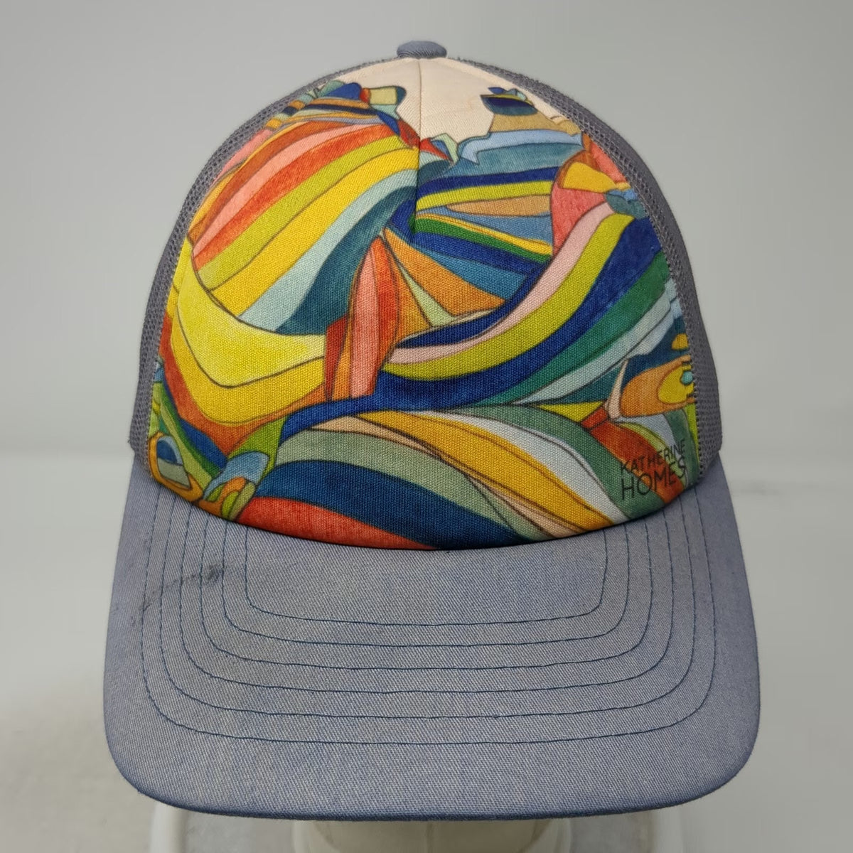 Katherine Homes Trucker Hat Blue Multicolor One Size Abstract Mountain Graphic