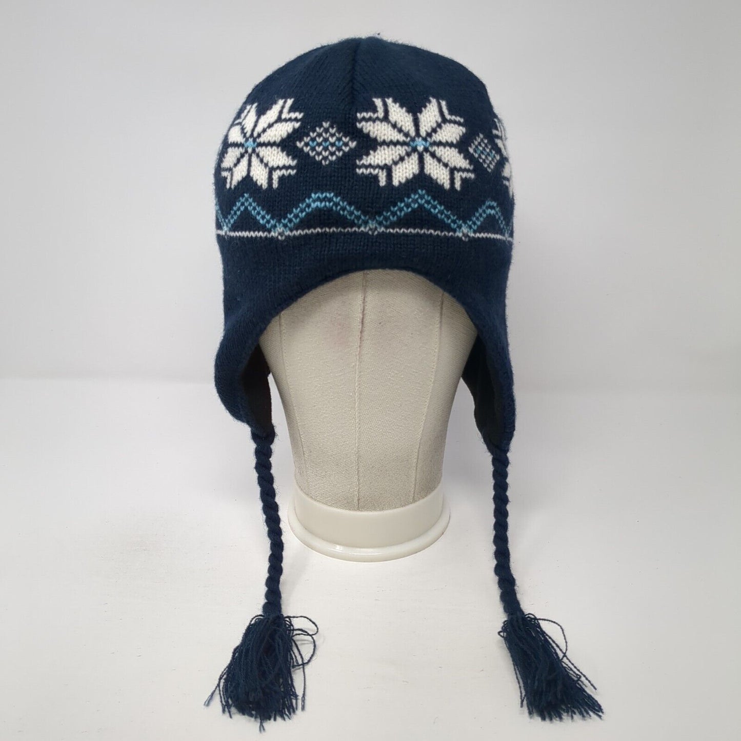 Unbranded Knit Beanie Hat Blue One Size Fair Isle Braided Lined