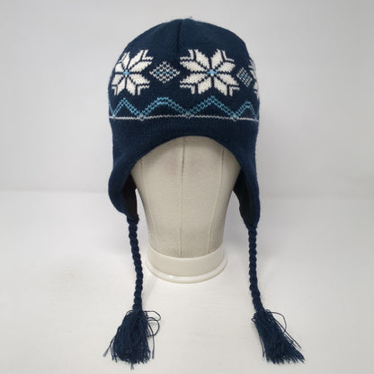 Unbranded Knit Beanie Hat Blue One Size Fair Isle Braided Lined