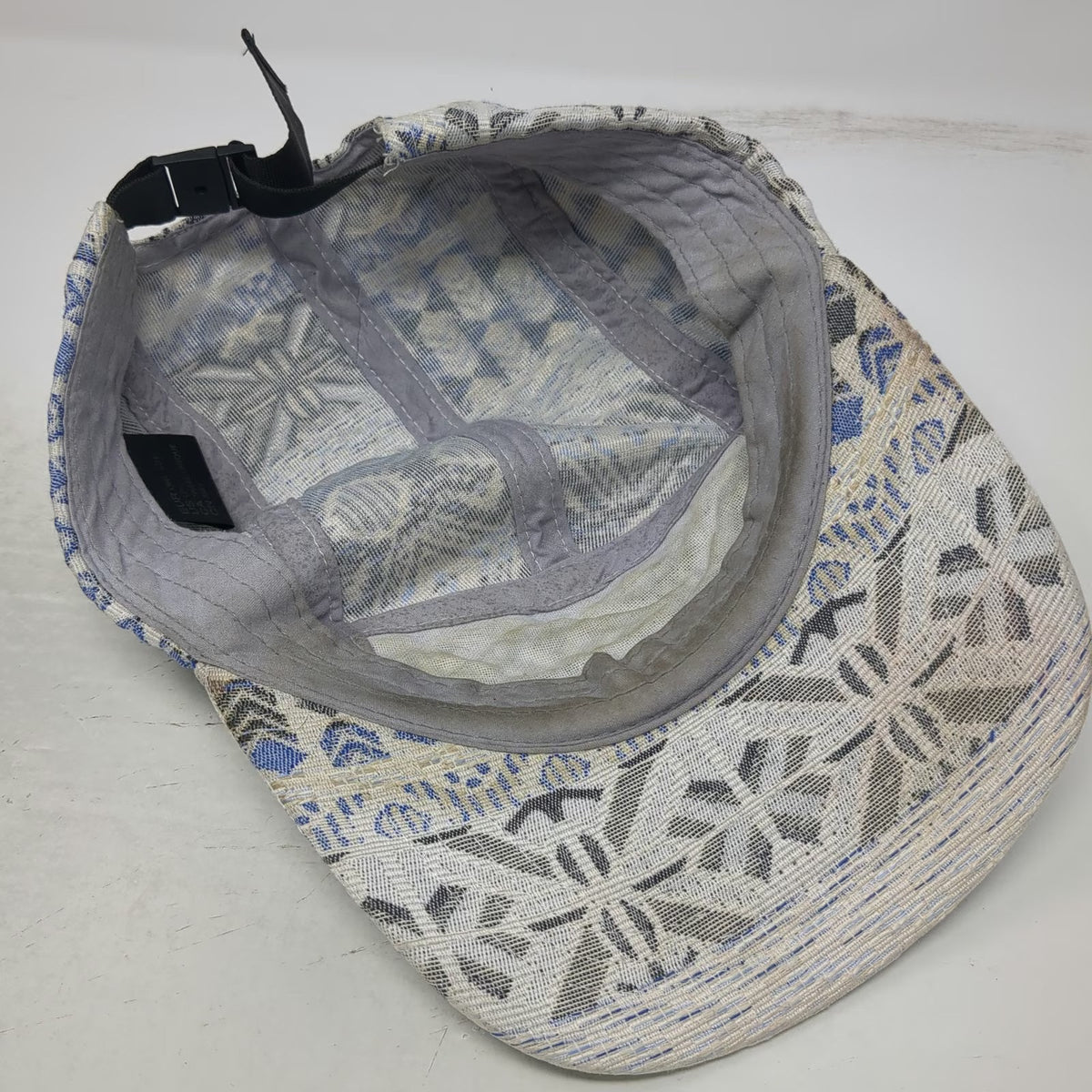 5 Panel Hat Beige Blue Gray Woven Geometric One Size Strapback Tribal Print