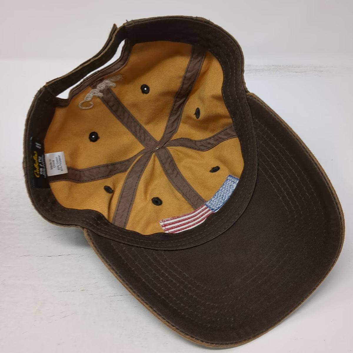 Cabela's Baseball Cap Brown One Size American Flag Strapback Outdoor Fishing Hat