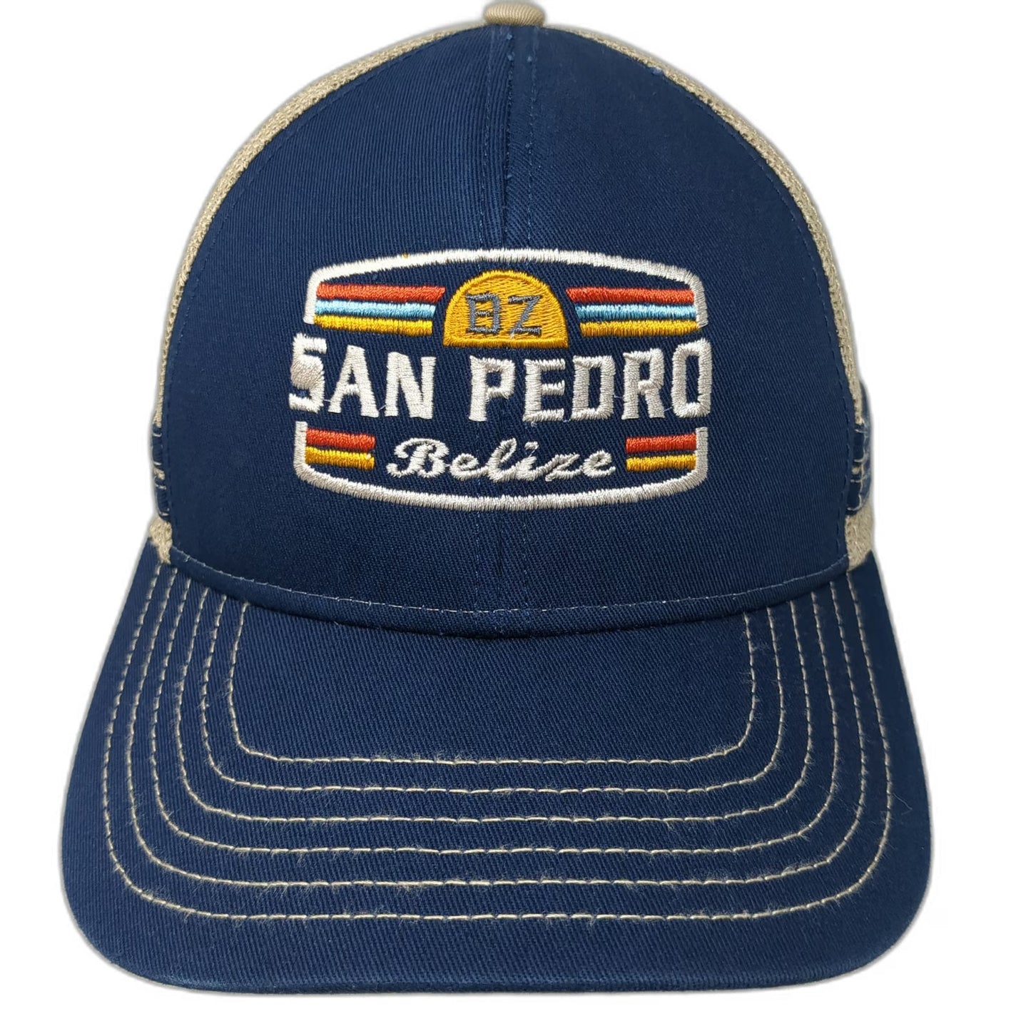 Fahrenheit Headwear Trucker Hat Blue One Size San Pedro Belize Mesh Back Patch
