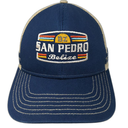 Fahrenheit Headwear Trucker Hat Blue One Size San Pedro Belize Mesh Back Patch