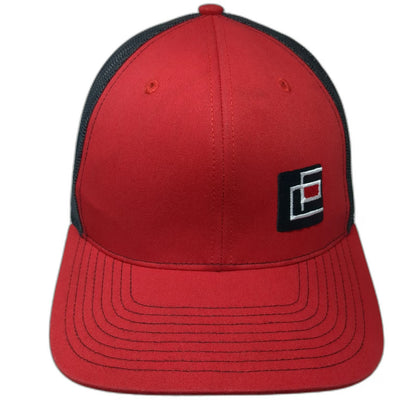 Richardson Trucker Hat Red One Size Mesh Snapback Engelmann-Partners Logo Black