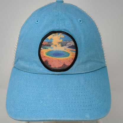 Sportsman Trucker Hat Blue Beige One Size Mesh Back Snapback Landscape Patch