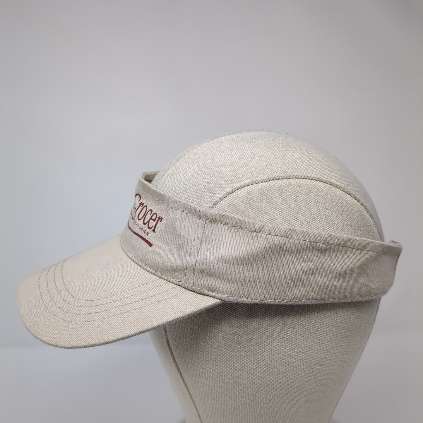 Tru Grocer Federal Credit Union Strapback Sun Visor Hat Tan OSFA Adjustable
