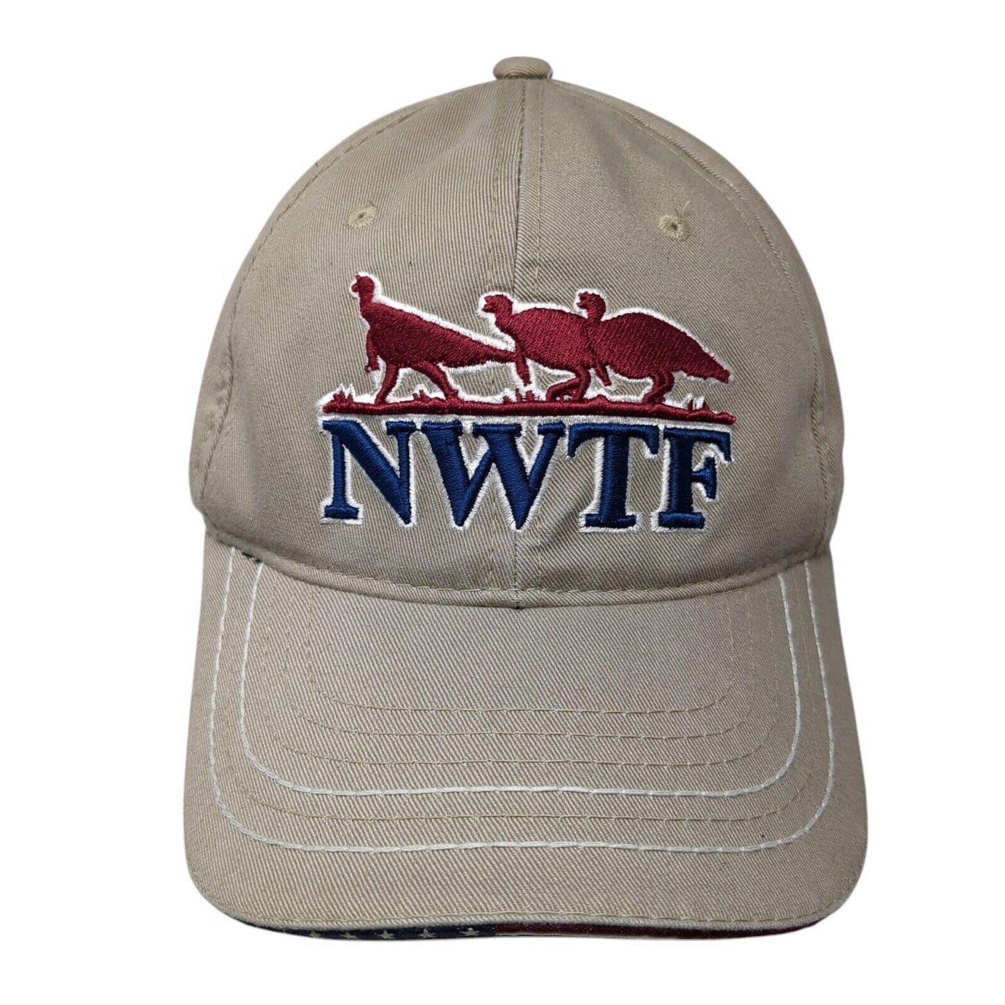 NWTF Strapback Hat Tan One Size Embroidered Vent Holes Outdoor Cap