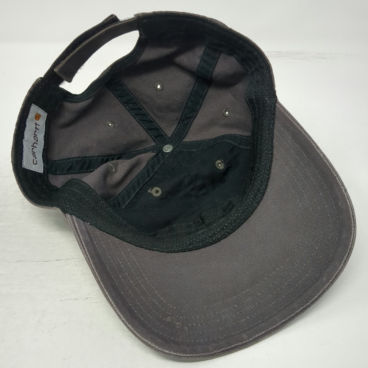 Carhartt Baseball Cap Gray One Size Leather Patch Strapback Canvas Workwear Hat