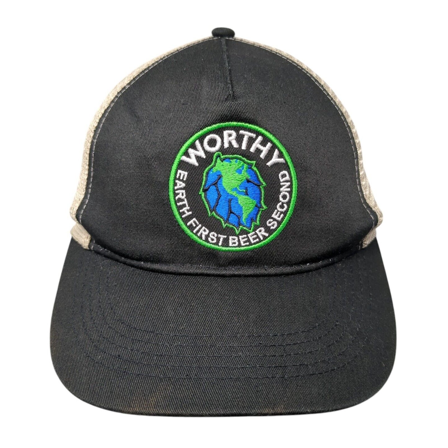 Worthy Earth First Beer Second Snapback Trucker Hat Black One Size