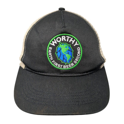 Worthy Earth First Beer Second Snapback Trucker Hat Black One Size