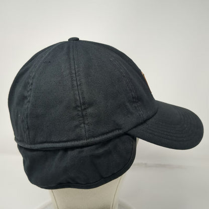 Carhartt Baseball Cap Black XL Fitted Ear Flaps Leather Patch Work Outdoor Hat