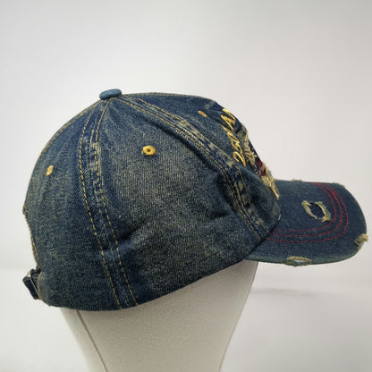 Blue 5 Panel One Size American Flag 250th Anniversary Frayed Denim USA 1776 Hat