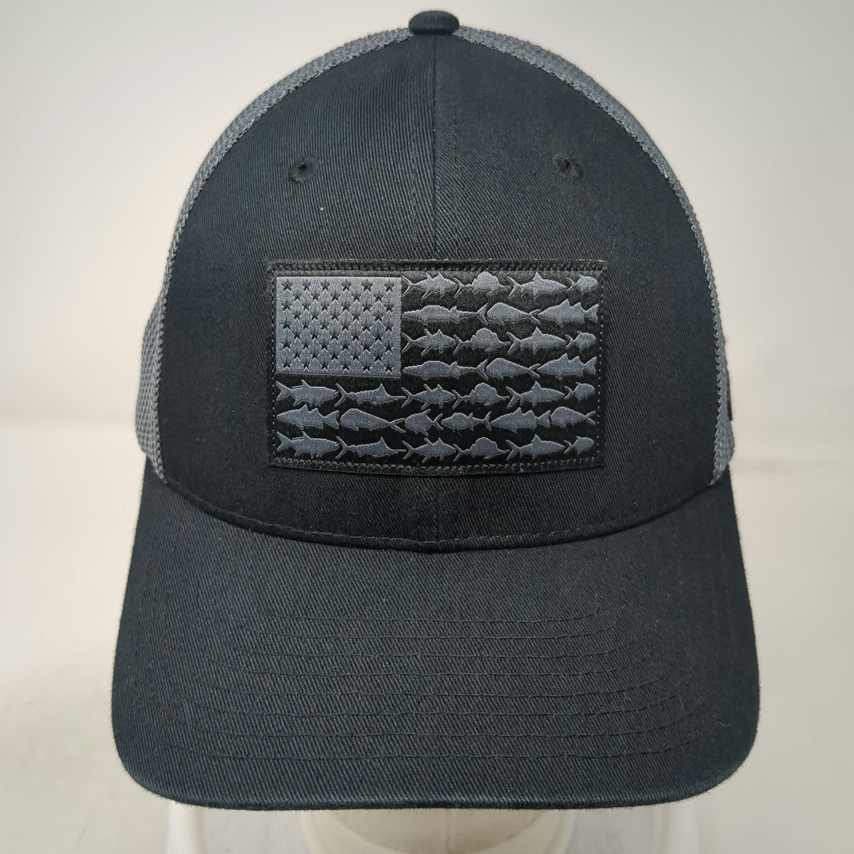 Columbia PFG Baseball Cap Black Gray One Size Mesh Back Fish Flag Fishing Hat