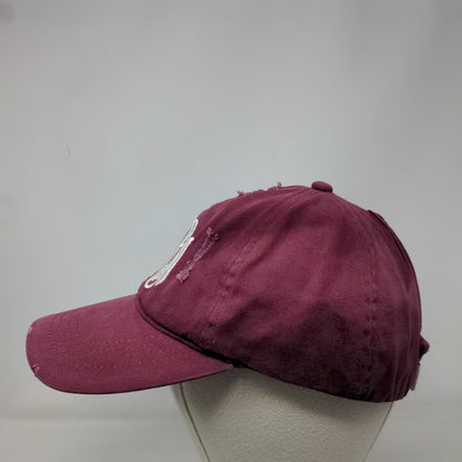 Ponyflo Strapback Hat Ponytail Red Burgundy OSFM Embroidered Distressed
