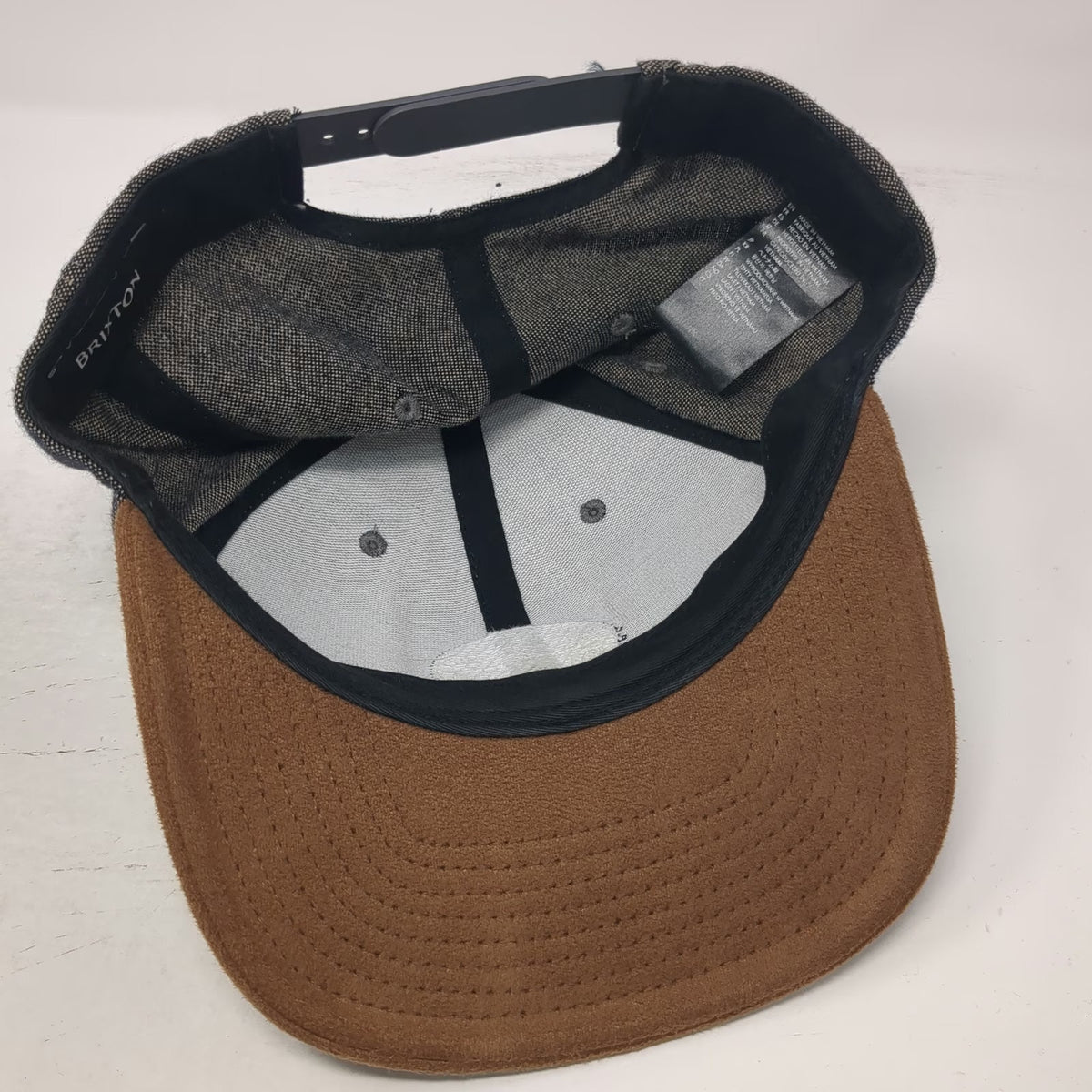 Brixton Snapback Hat Blue Brown One Size Denim Suede Flat Brim Logo Patch
