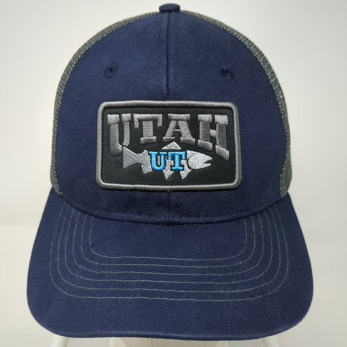 Arcadian Outfitters Trucker Hat Blue One Size Utah Fish Patch Snapback Mesh Cap