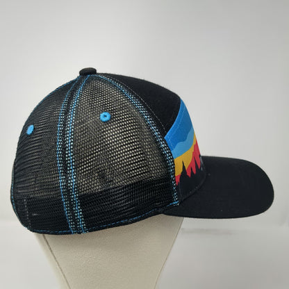 Aksels Trucker Hat Black Red Blue One Size Mountain Landscape Pine Mesh Snapback