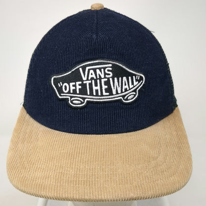 Vans Trucker Hat One Size Blue Beige Corduroy Snapback Mesh Back Skateboard Logo