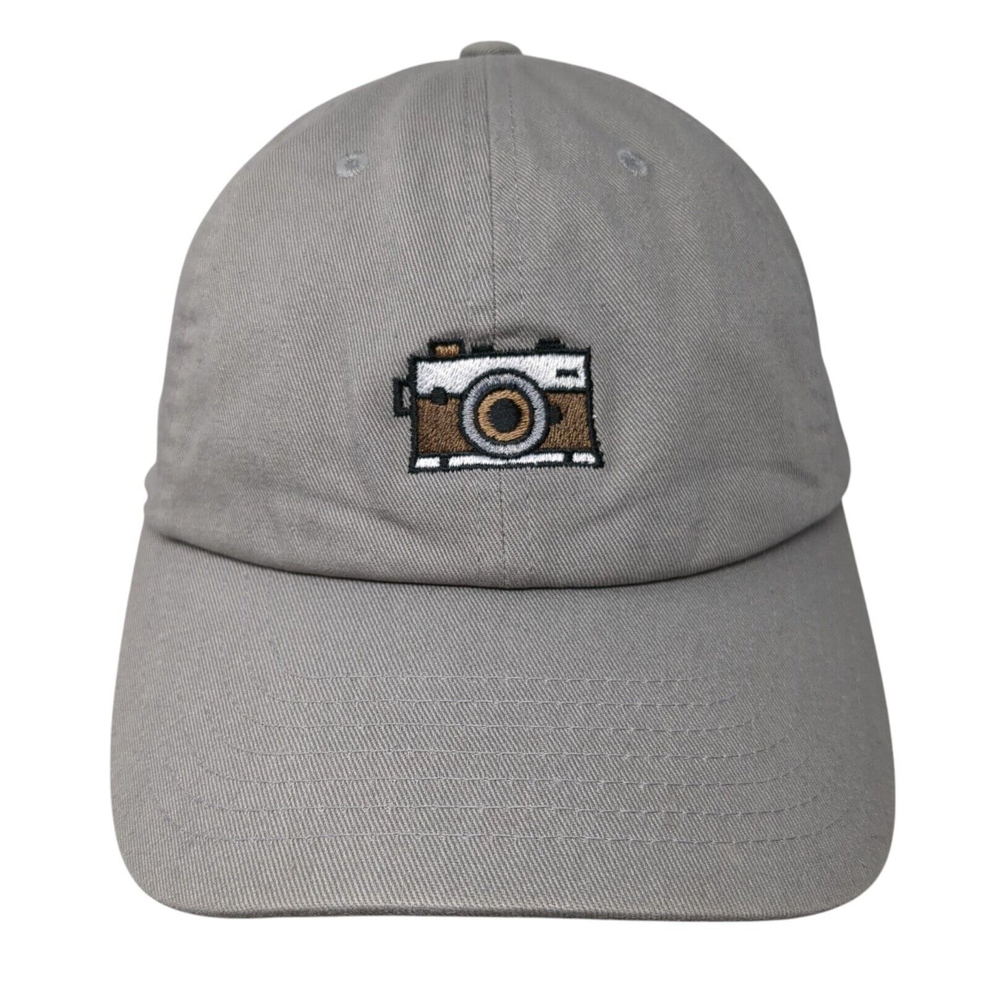 Camera Slideback Hat Gray One Size Adjustable Embroidered Vented Holes 6 Panel