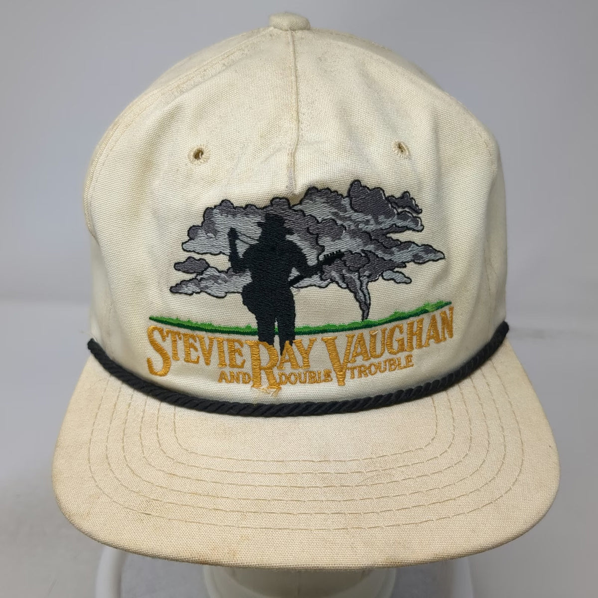 Texace Trucker Beige Stevie Ray Vaughan Double Trouble Guitar Rope Hat Vintage