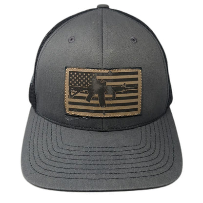 Richardson Trucker Hat Gray One Size American Flag Rifle Rush 10-8 Mesh Snapback