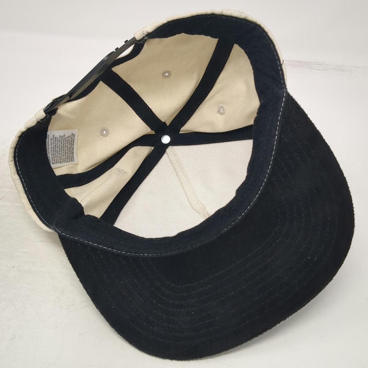 Vans 5 Panel Beige Black One Size Snapback Hat Suede Brim Skateboard Logo Patch